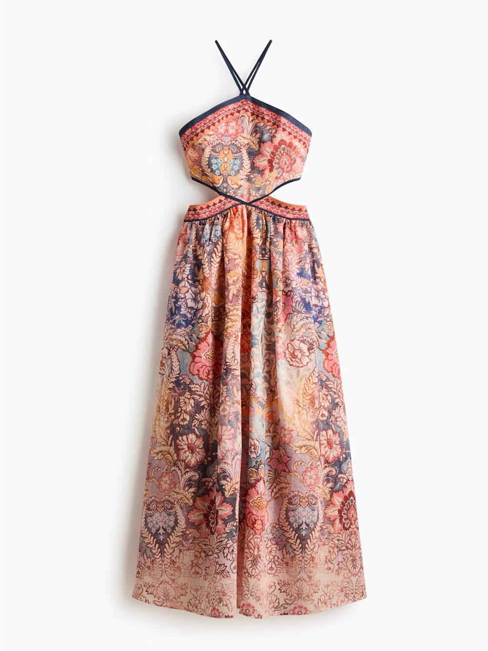 H&M NWT LIGHT ORANGE PAISLEY CUTOUT HALTERNECK DRESS - Picture 2 of 12